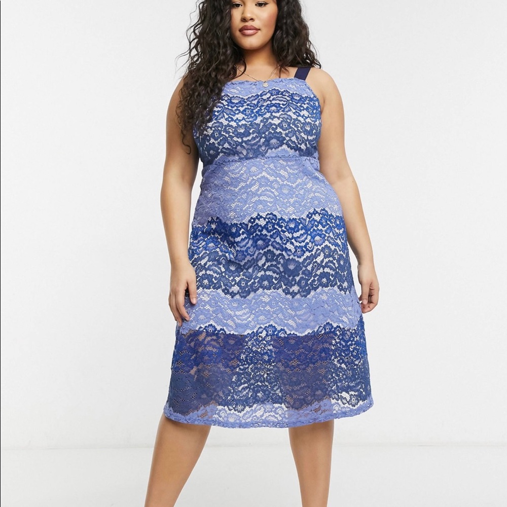 ASOS Simply Be lace slip dress in blue US 16